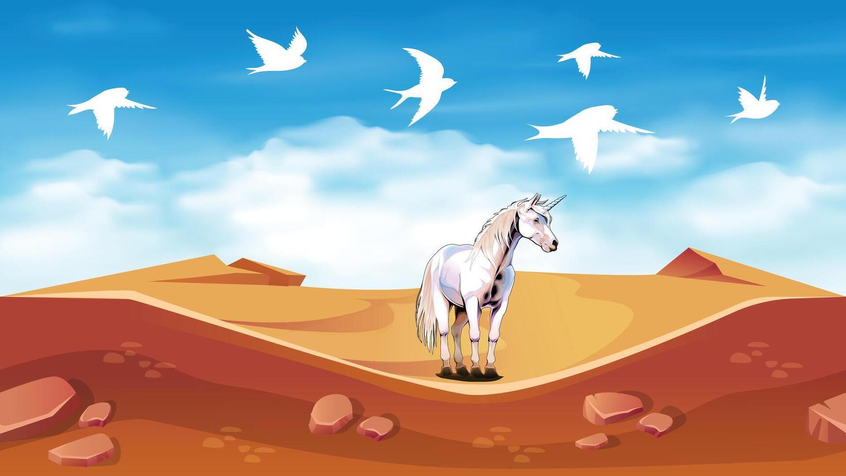 a unicorn is standing in the desert. vector