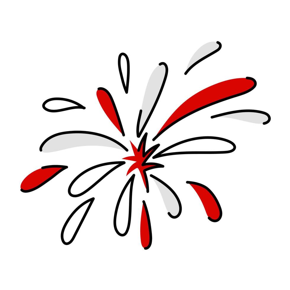 A flat illustration of a fireworks display of flying droplets, made in the form of stripes of red and white, stylized under the Canadian flag. Fireworks from flying droplets, an explosion vector