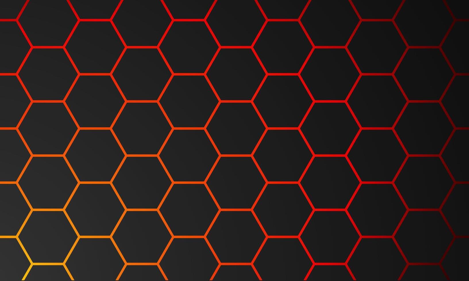black hexagon pattern background with red and yellow gradient lines vector