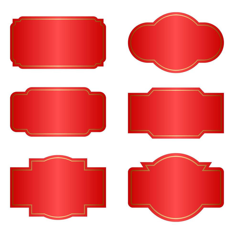 3d red banner label design collection with gold line frame vector