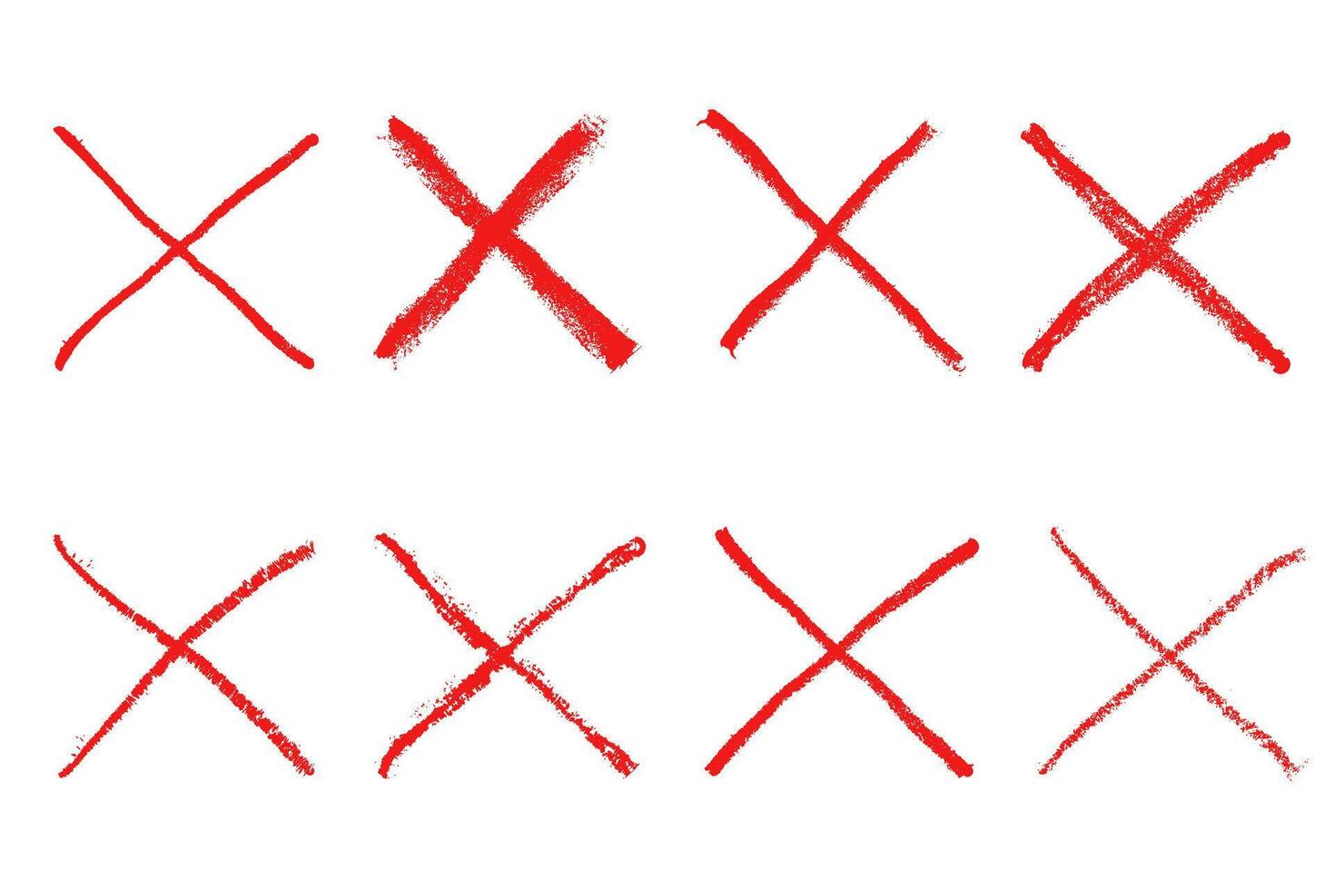 Red cross mark. Paint brushed crayon symbol of check. Hand drawn grunge sign of check, stamp of false and ban isolated on white background. Danger graffiti graphic logo vector