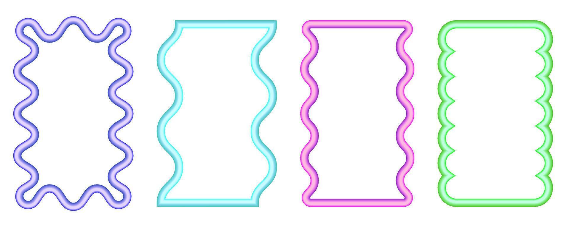 Wavy rectangle border frame. Squiggle edge box. Neon color scallop groovy shape. Retro aesthetic element. Trendy cute illustration. 90s design for poster and invitation on white background vector