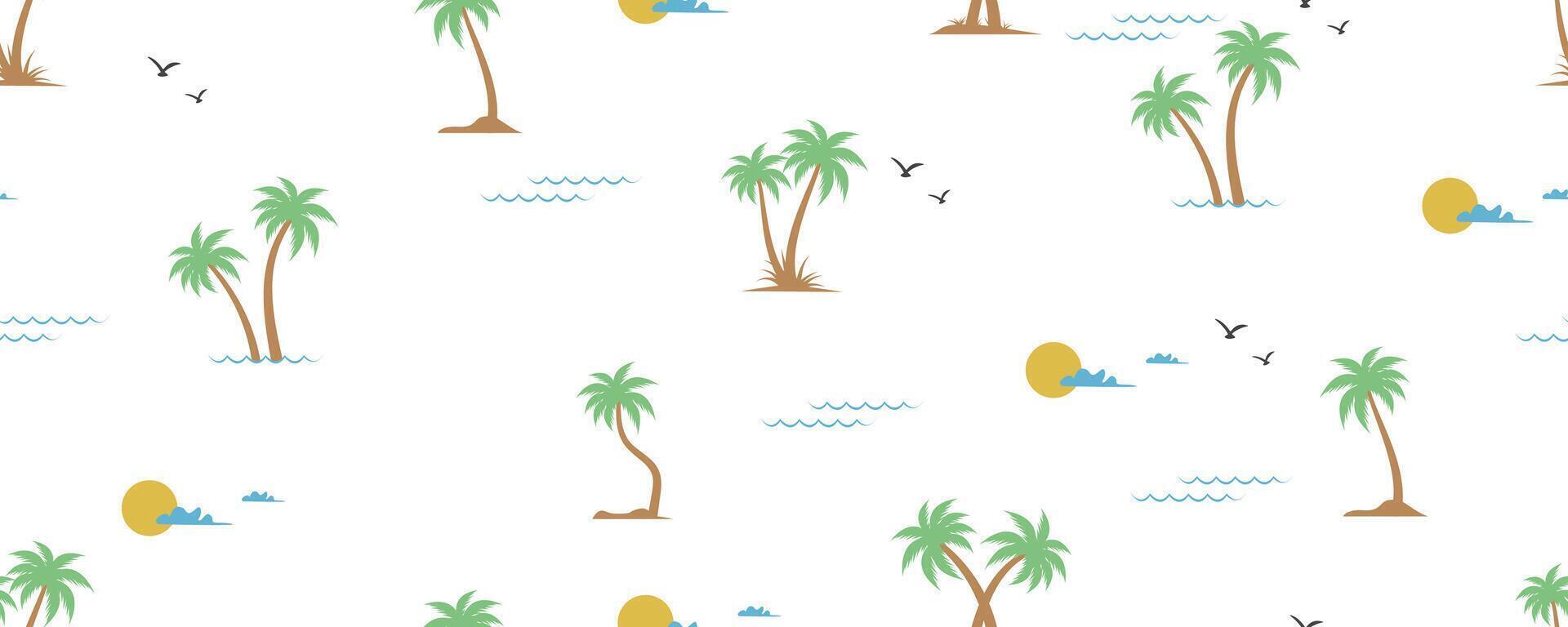 Groovy palm tree beach sun sea seamless pattern vector