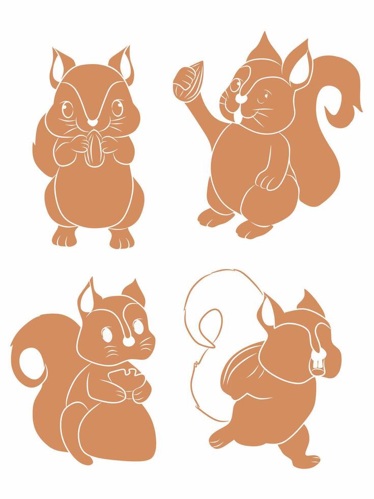 squirrels illustration silhouette set vector