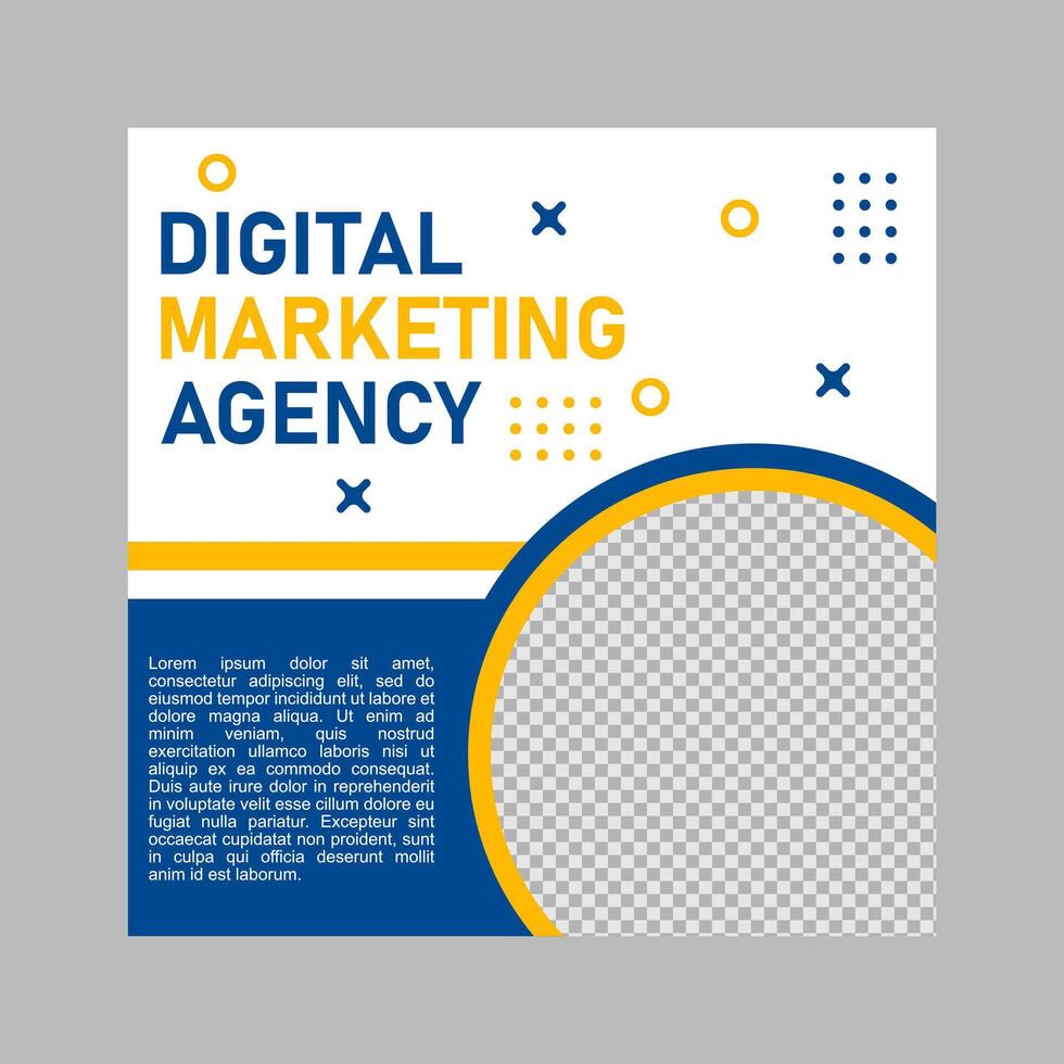 Blue yellow graphic design promoting digital marketing agency. vector