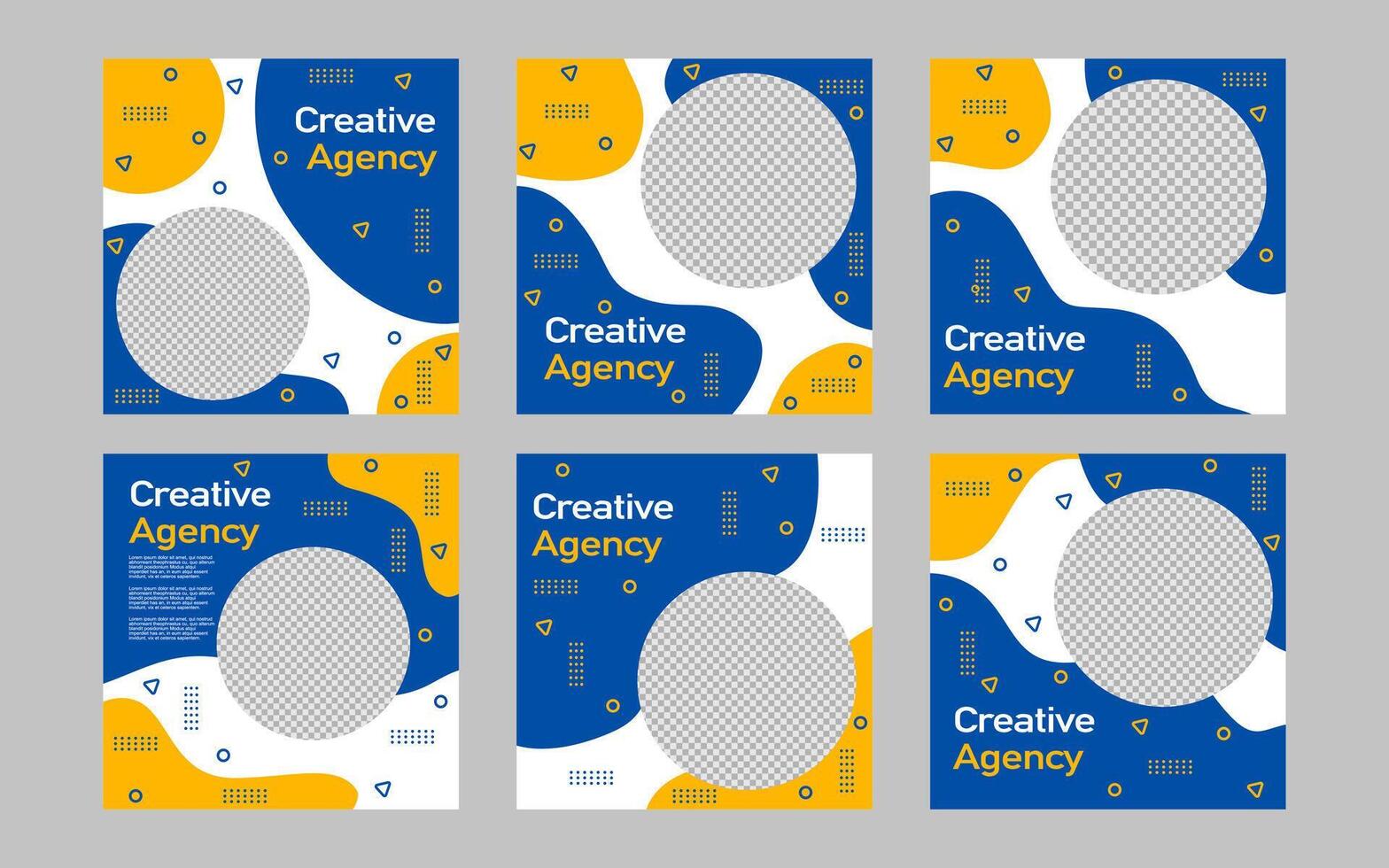 social media post design with blue, white and yellow colors for business and promotion. vector