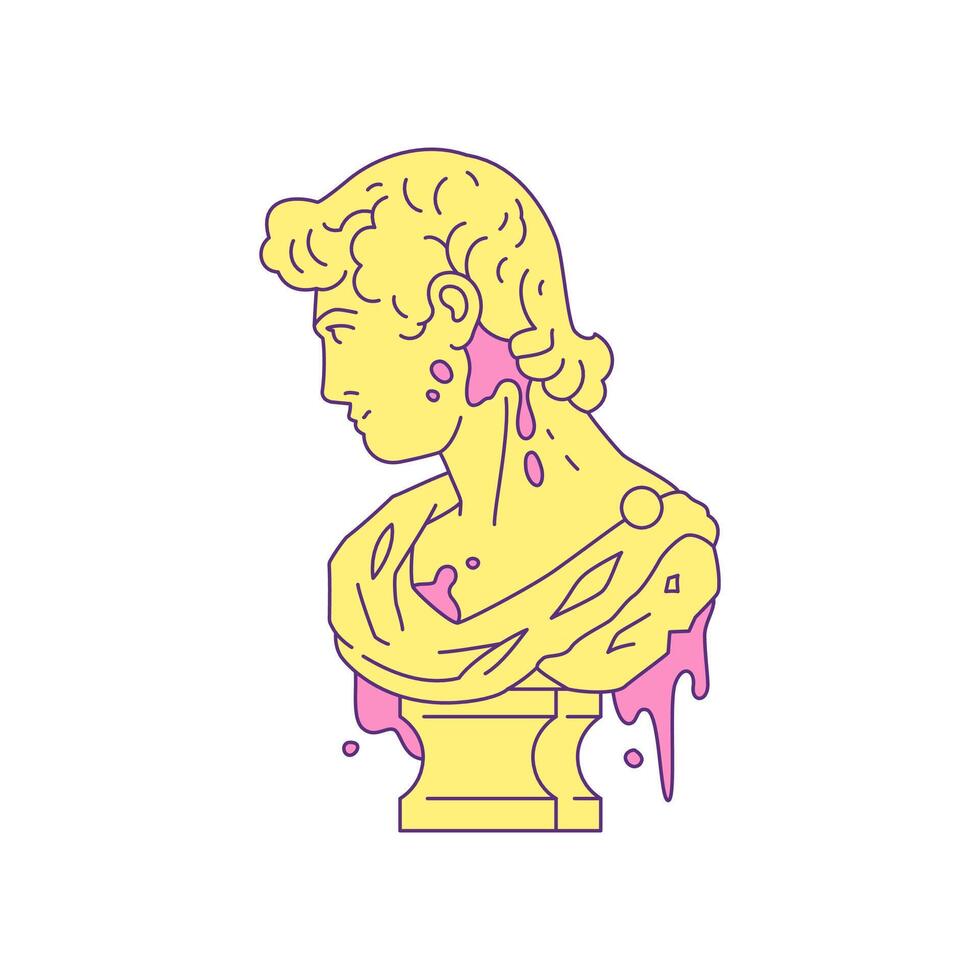 Y2k ancient Greek god bust statue in vibrant paint spot contemporary pop art icon flat vector