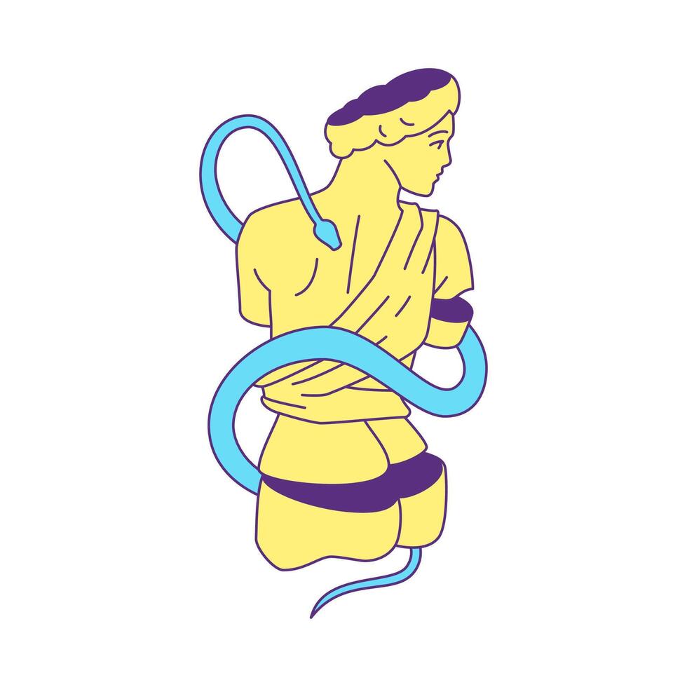 Y2k antique Greek sculpture section with snake contemporary pop art icon flat illustration vector