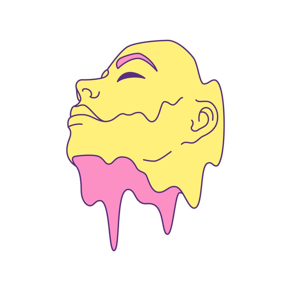 Y2k melting cyber person head liquid paint contemporary pop art icon flat illustration vector