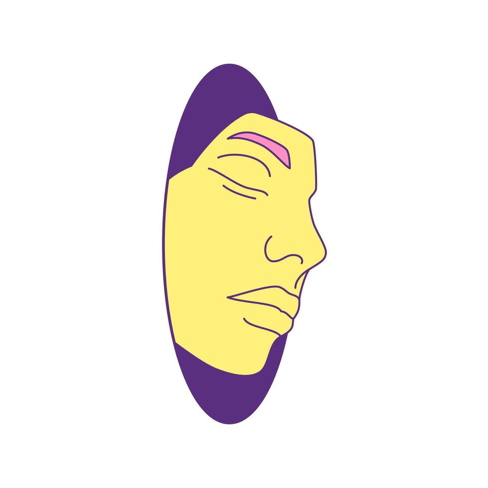 Y2k psychedelic human face in hole futuristic contemporary pop art icon flat illustration vector