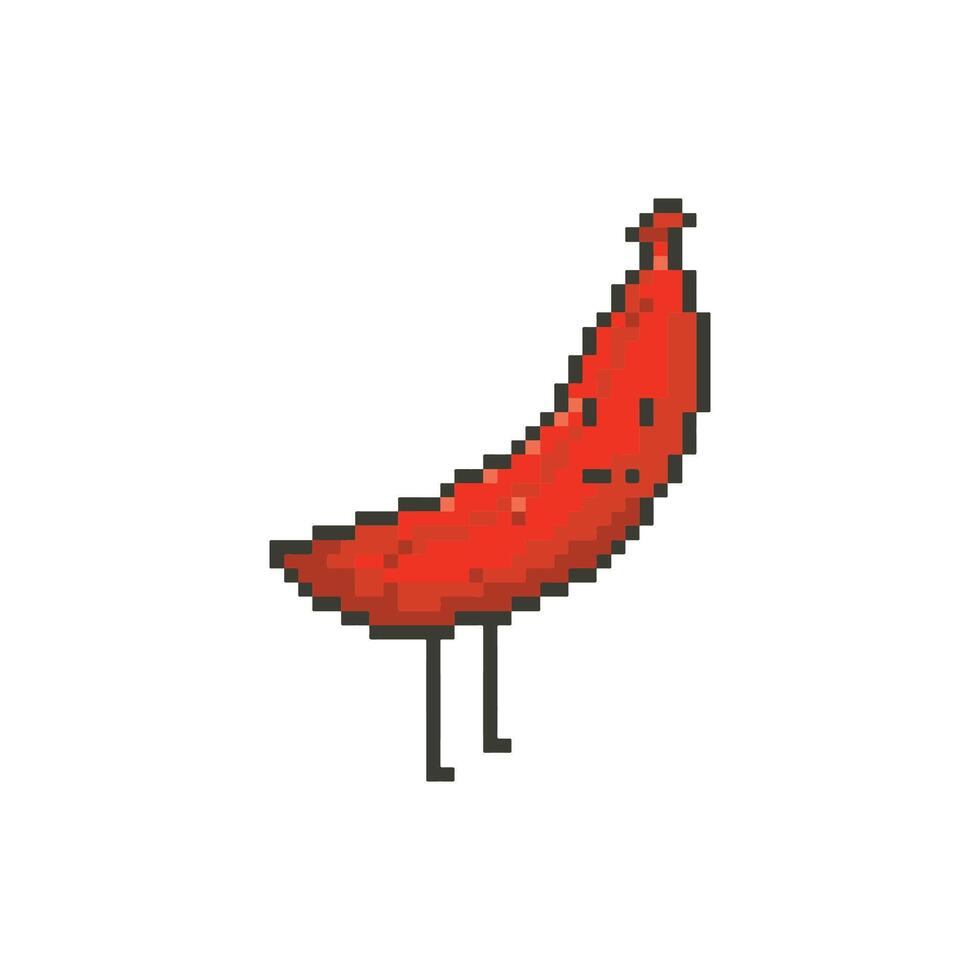 Cute banana fruit 8-bit pixel art illustration. vector