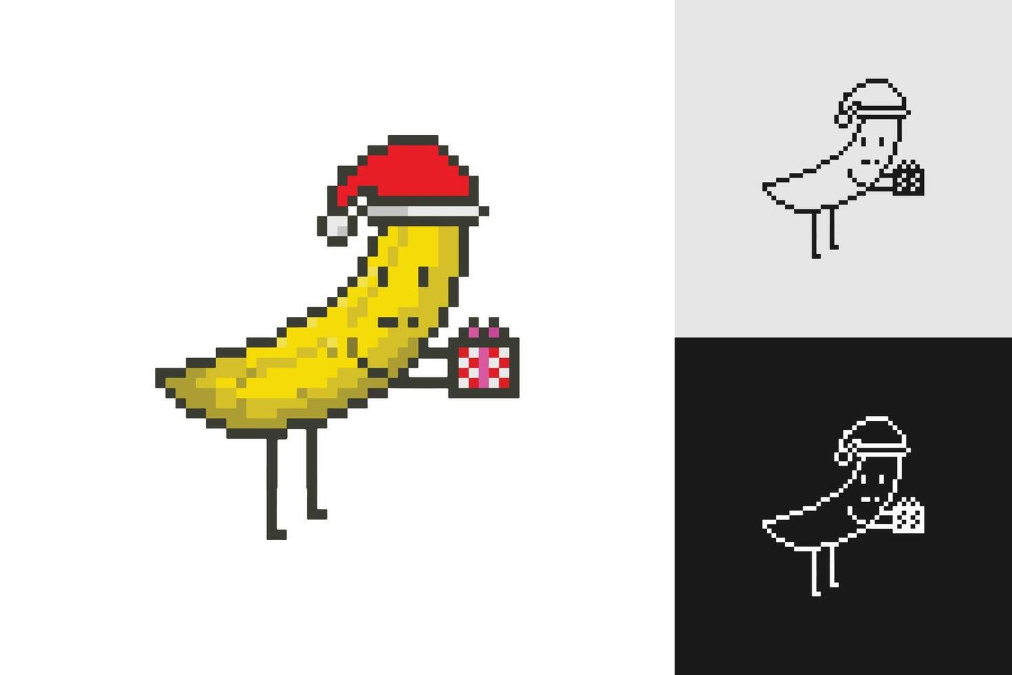 Christmas present pixel art characters isolated background. illustration vector