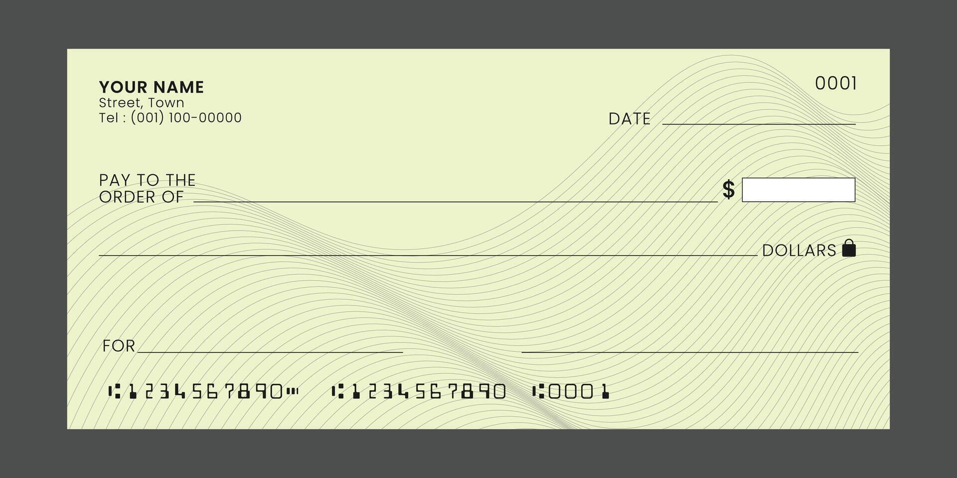 Blank bank check, checkbook cheque template or money payment paper voucher, mockup design. vector