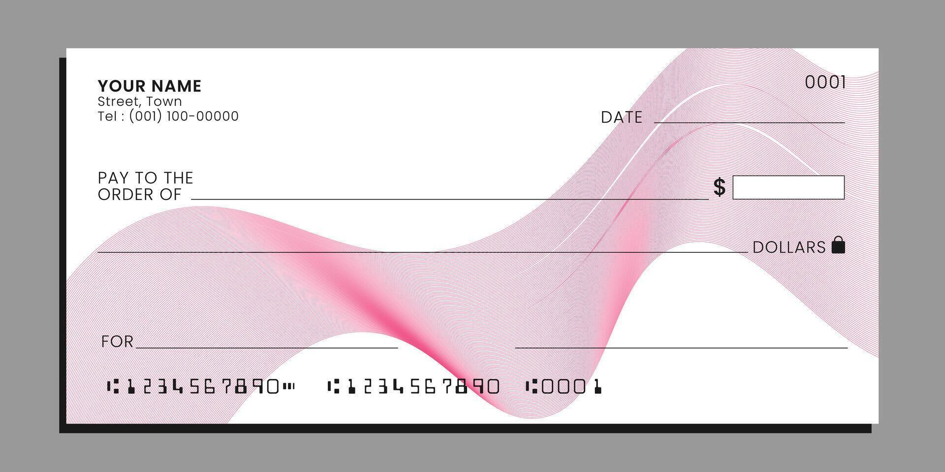white bank blank cheque with wavy line pattern, check paper template design . vector