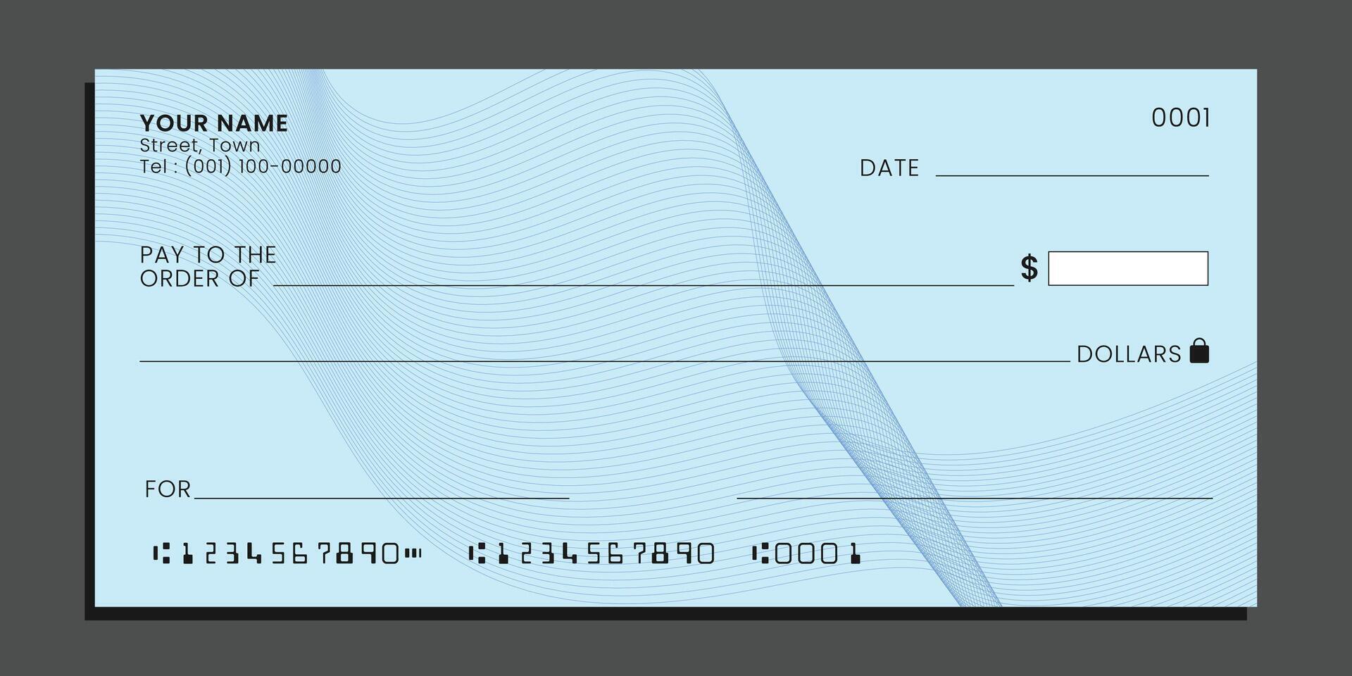Blank bank check. Personal desk check template with empty field to fill. Checkbook cheque template. . vector