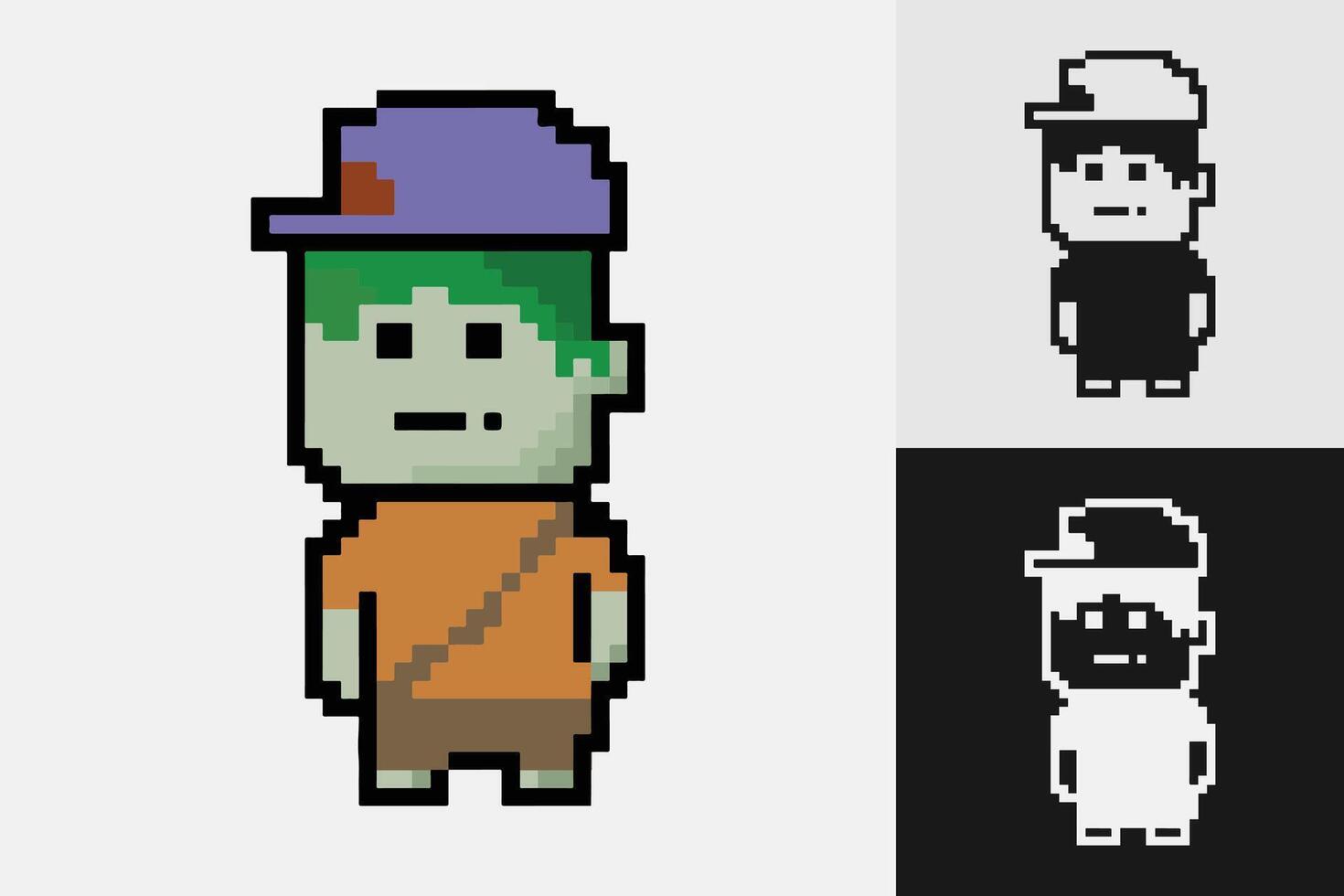 Cartoon pixel art style characters in different colors. Isolated illustration. vector
