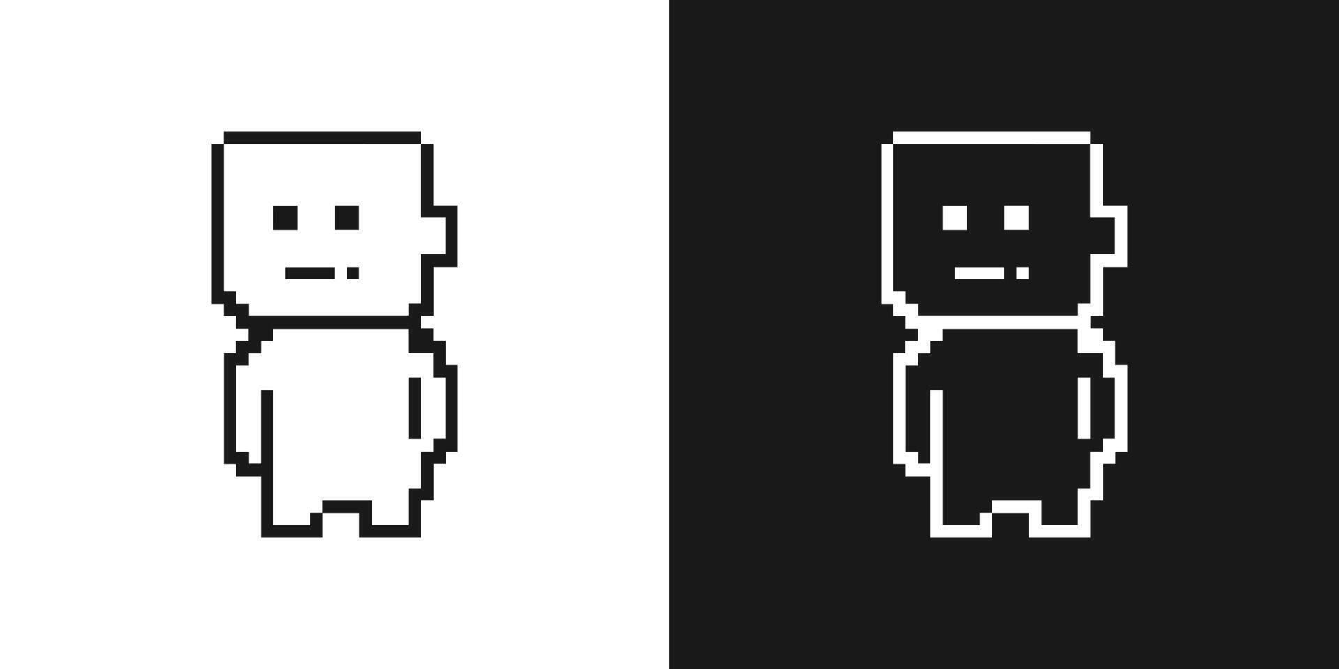 Pixel art character. Black and white colors. 8bit retro element. illustration vector