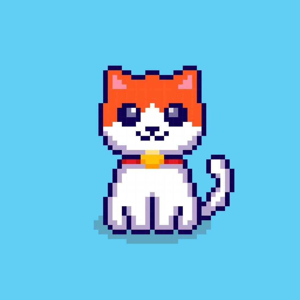 Pixel art cute orange and white cat game asset design vector