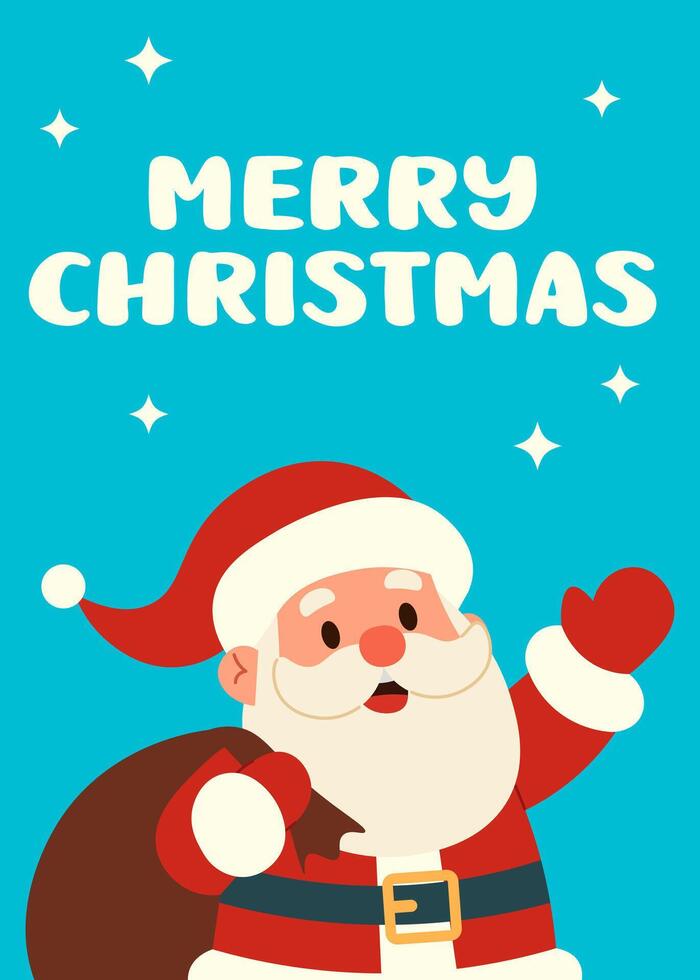 Santa Claus with a bag. Merry Christmas. text Calligraphic Lettering. illustration. vector