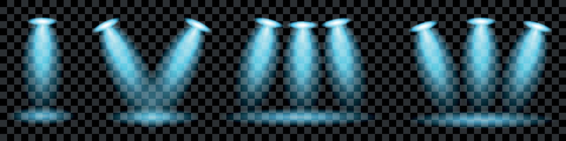 Collection of blue stage lighting effects. Bright lighting with spotlights. illustration vector