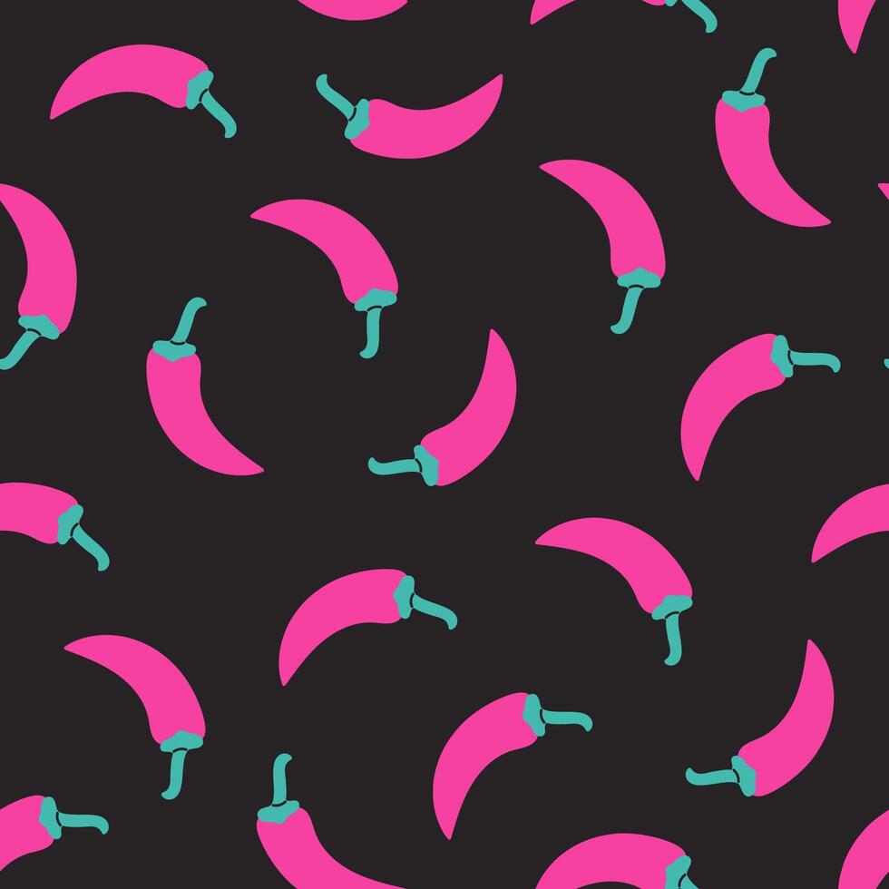 Simple seamless pattern of chili peppers on a dark background. graphics. vector