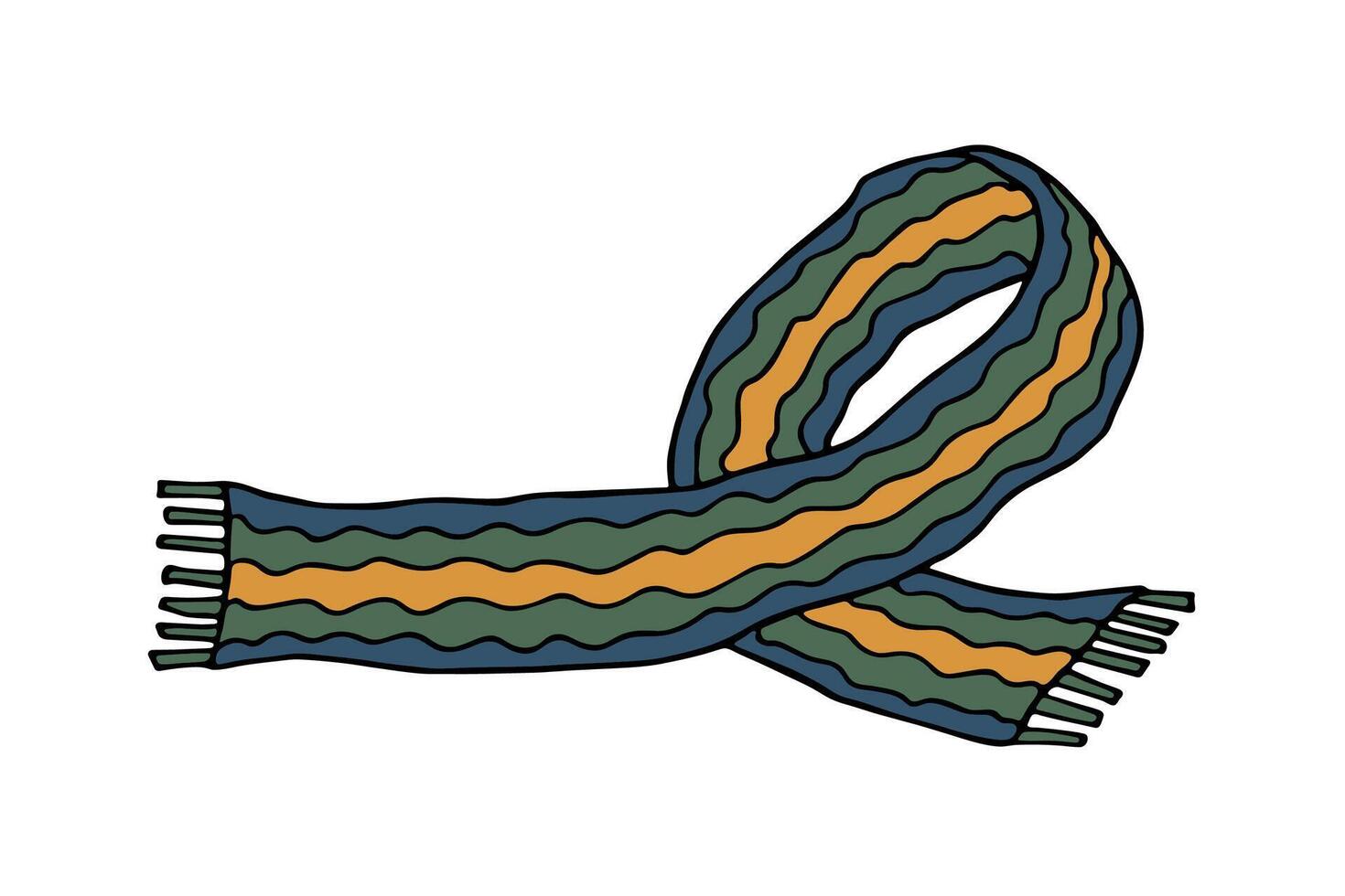 Knitted scarf doodle Hand drawn winter accessories Single design element for card, print, design, decor vector
