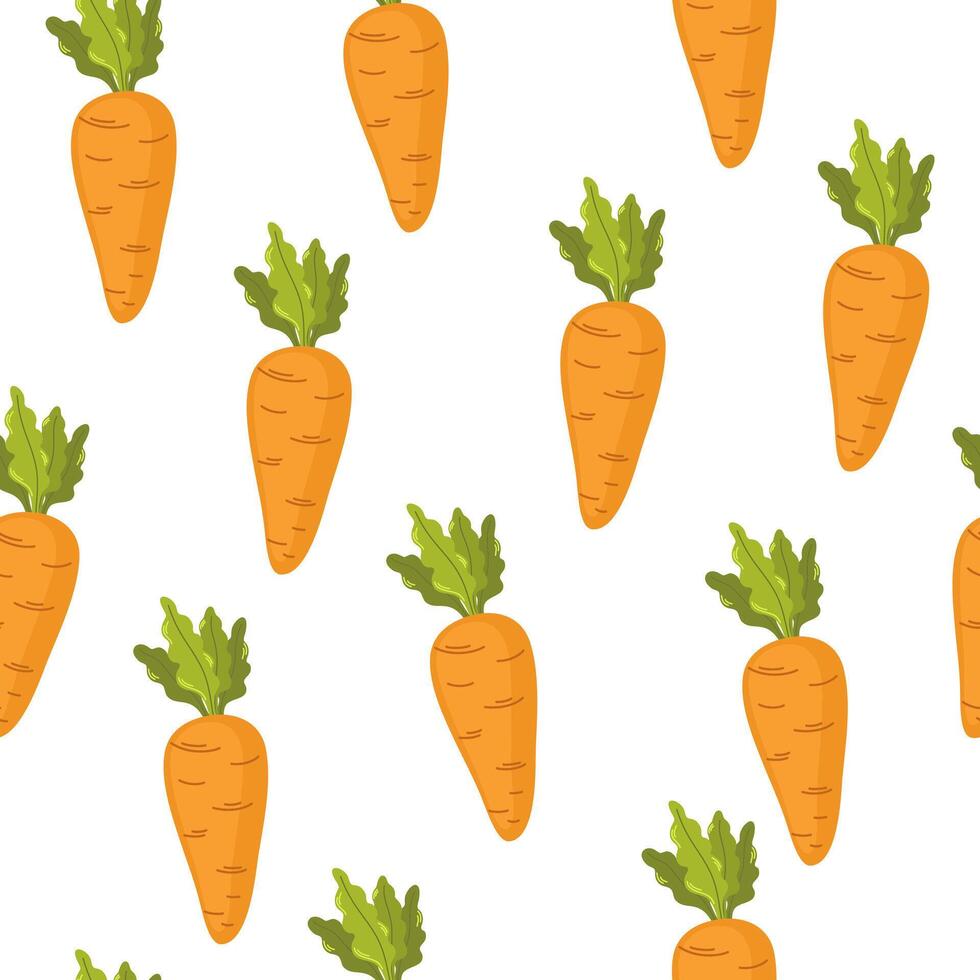 Carrot, seamless pattern. Endless vegetable background. Natural food, vegetarian repeating print. Repeatable texture design. Flat illustration for textile, fabric, wrapping, wallpaper vector