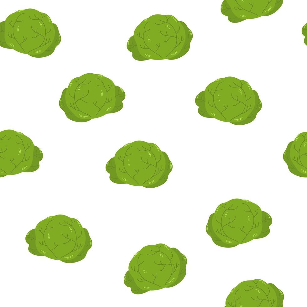 Seamless cabbage pattern. Green vegetable, endless background design for fabric, wallpaper and wrapping. Healthy fresh farm food, Brussels sprout, repeating print, texture. Flat illustration vector