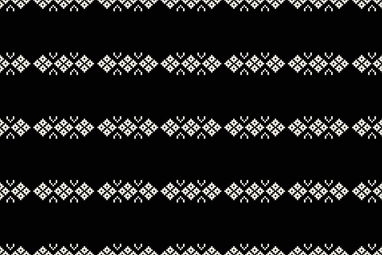 Traditional black ethnic motif ikat geometric fabric cross stitch.Ikat embroidery Ethnic oriental Pixel black background.Texture,decoration set 14.8-2 vector