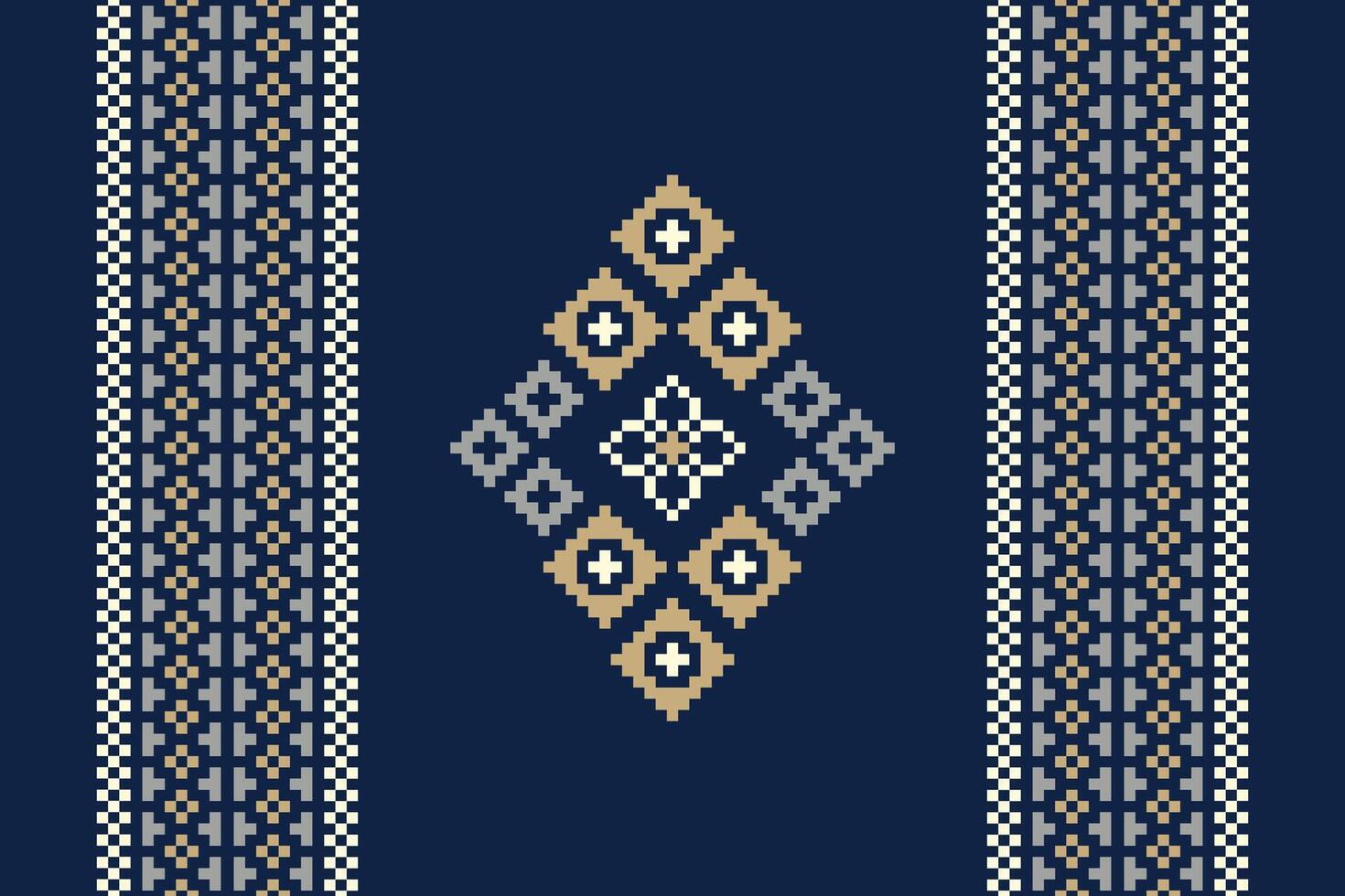 Ethnic motifs ikat geometric fabric pattern cross stitch.Ikat embroidery Ethnic oriental Pixel blue background.Abstract 16.8 2. vector