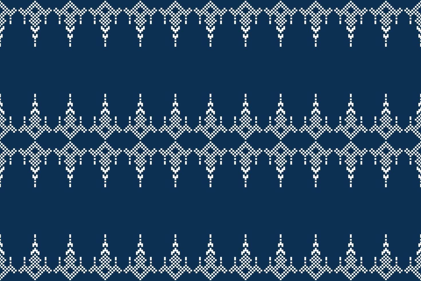 Traditional ethnic motifs ikat geometric fabric pattern cross stitch.Ikat embroidery Ethnic oriental Pixel blue background.Texture,decoration,wallpaper set 13-8. vector