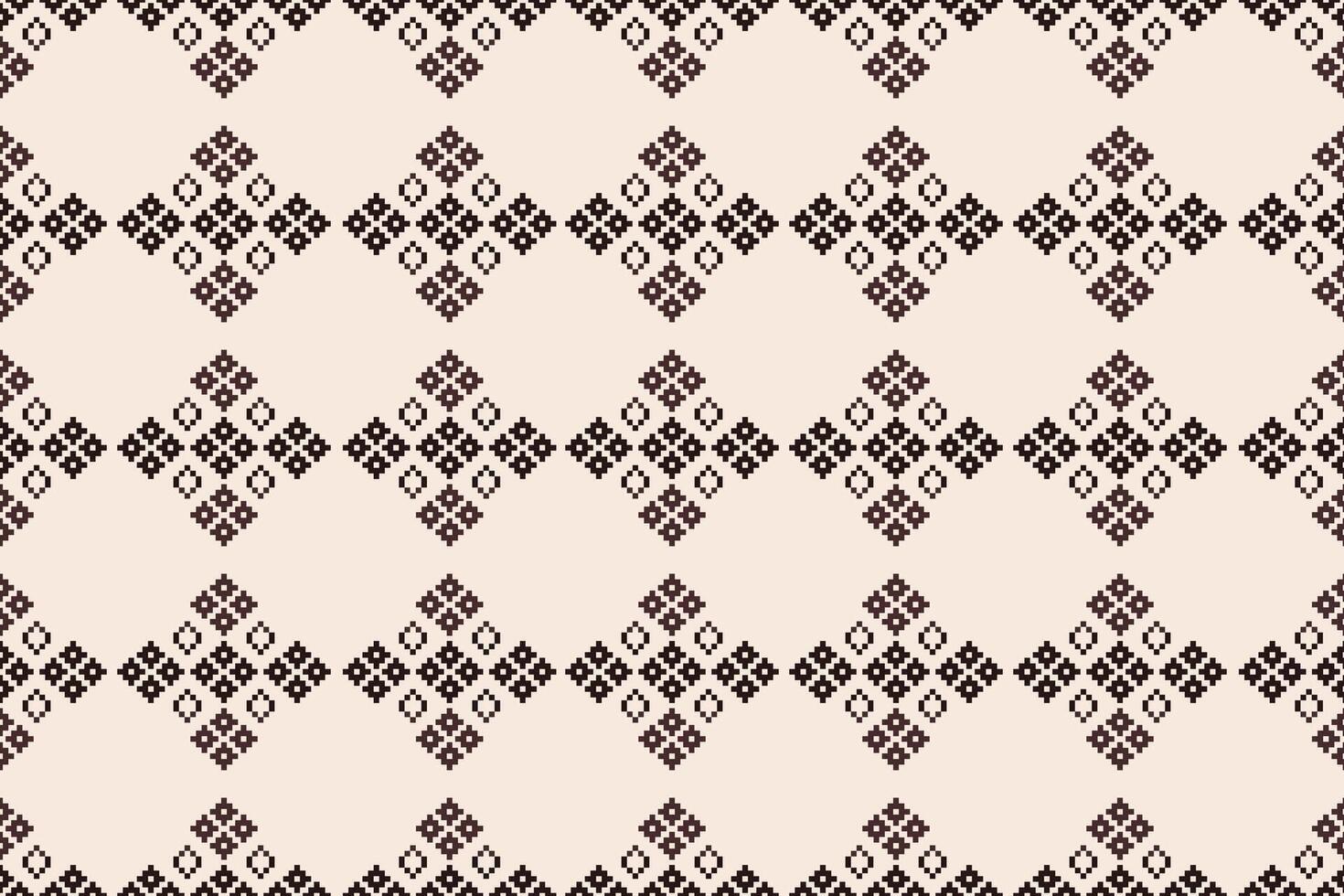 Ethnic motif ikat geometric fabric pattern cross stitch.Ikat embroidery Ethnic oriental Pixel brown cream label background. set 14.8-3 vector