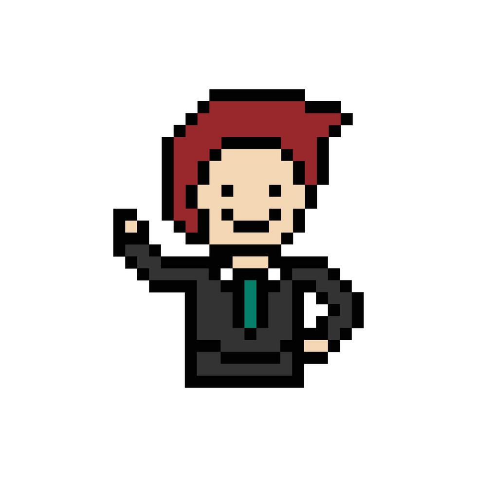 Cute cartoon character business man businessman smart work business 8 bit male career smart character. vector