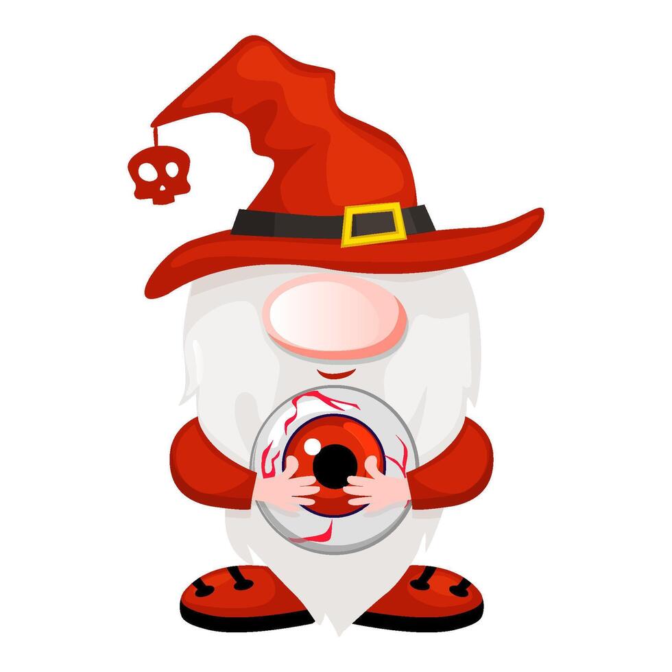 Halloween gnome with a eye in his hands. Halloween Gnome calendar design . Cute Happy Halloween illustration vector