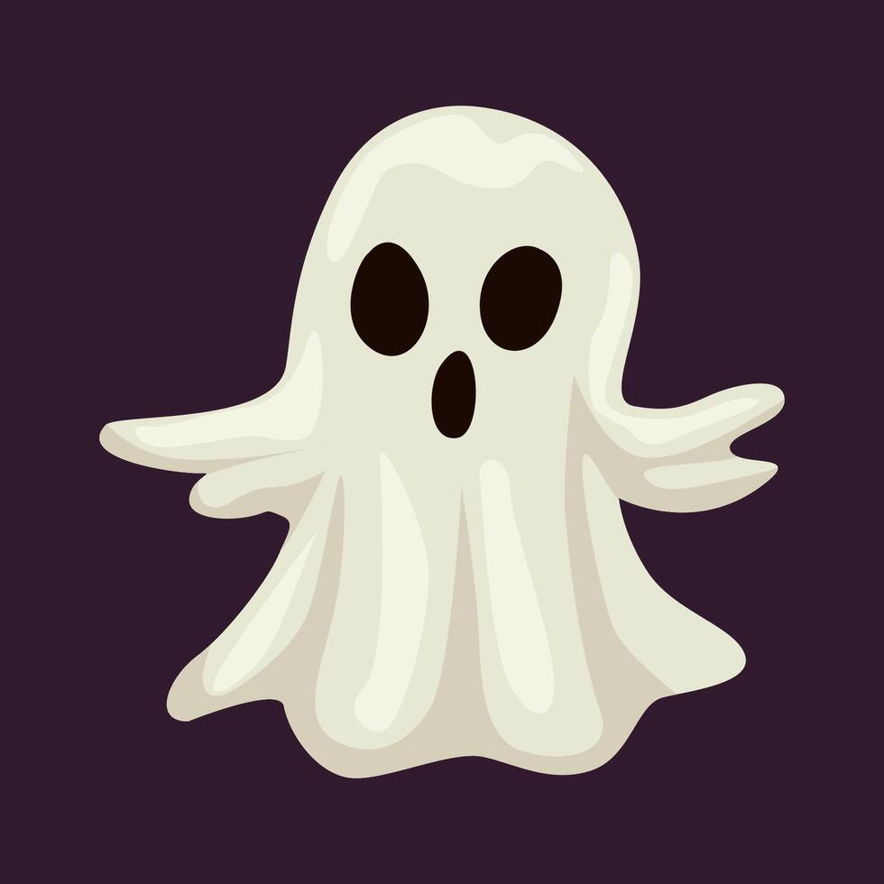Cute funny cartoon ghost with a scary emotion on a face. illustration. Isolated clipart with traditional decorative element for Halloween vector