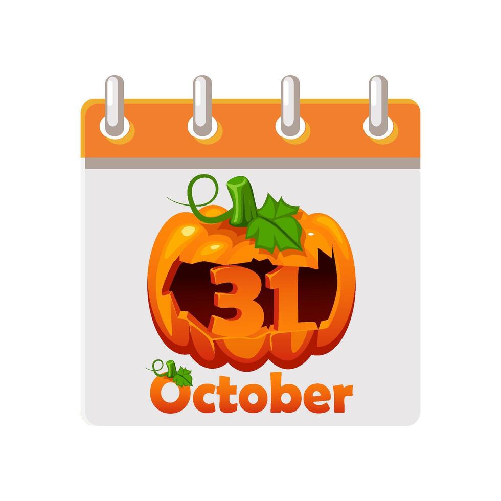 Calendar of Happy Halloween Day. 31 October - Halloween Day. Illustration for page of calendar or your print, greeting card vector