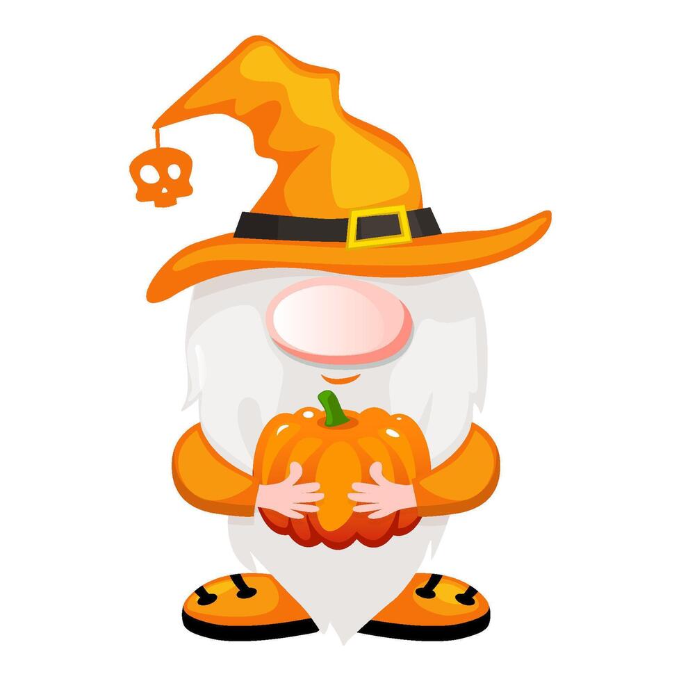 Halloween gnome with a pumpkin in his hands. Halloween Gnome calendar design . Cute Happy Halloween illustration vector