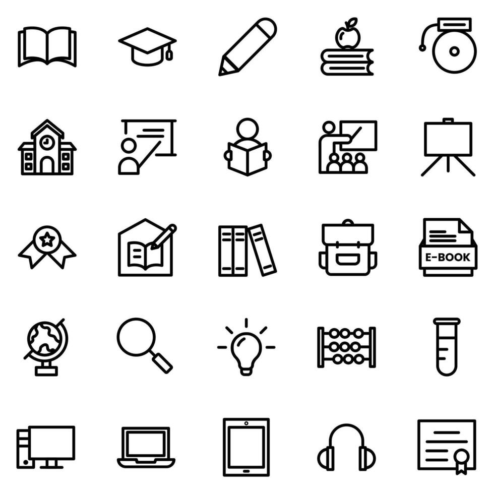 Collection of Basic Interface Related Line Icons. Contains Icons like Open Book, Graduation Cap, Idea, Laptop and more. Editable stroke. 48x48 pixels vector