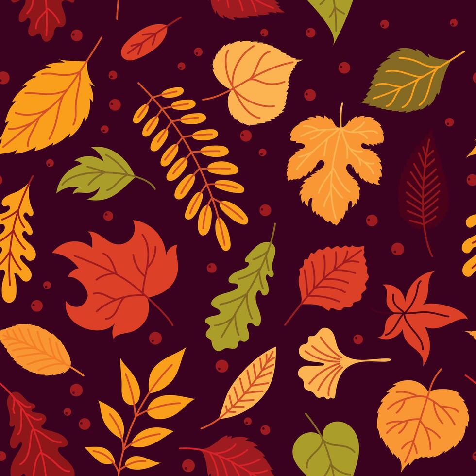 Seamless pattern with autumn leaves on a dark background vector