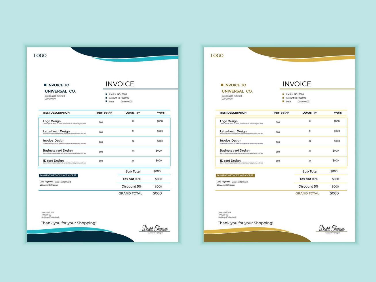 business invoice card design vector
