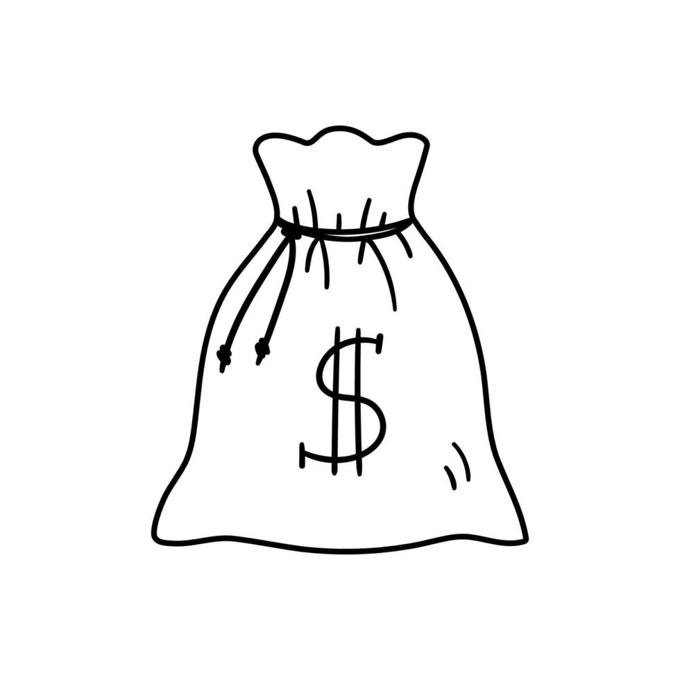 Bag full of money coins. Hand drawn illustration in sketch style. vector