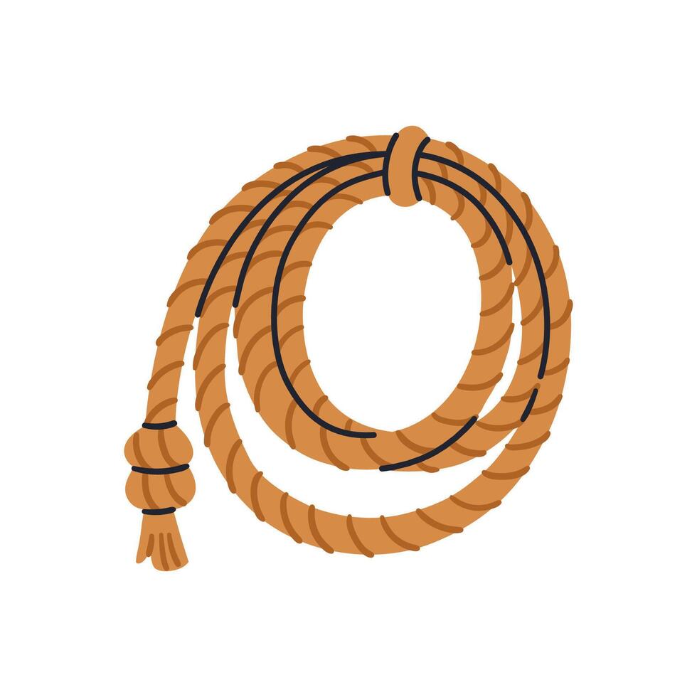 Twisted brown cordage. Cowboy lasso. Hand drawn illustration isolated on white background. vector
