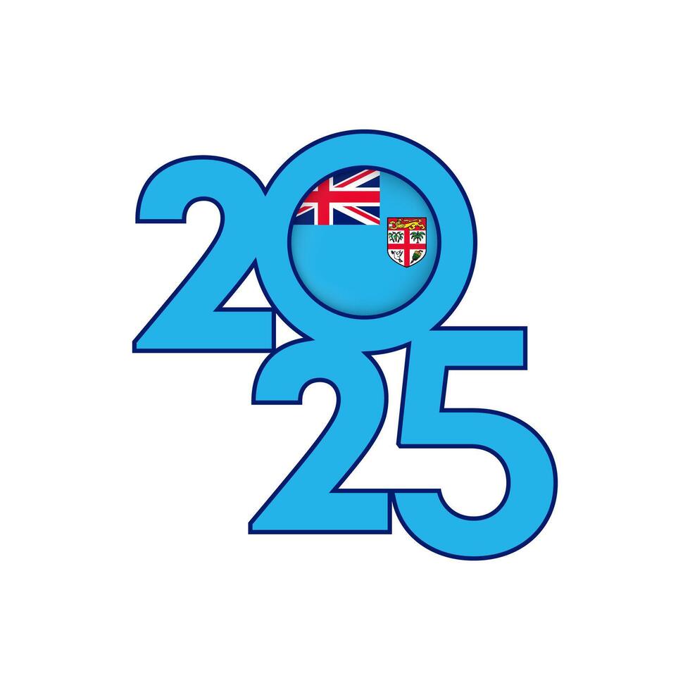 2025 banner with Fiji flag inside. illustration. vector