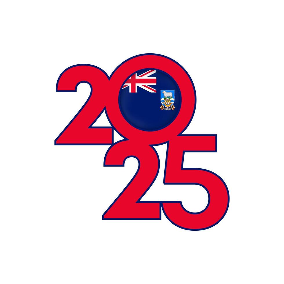 2025 banner with Falkland Islands flag inside. illustration. vector