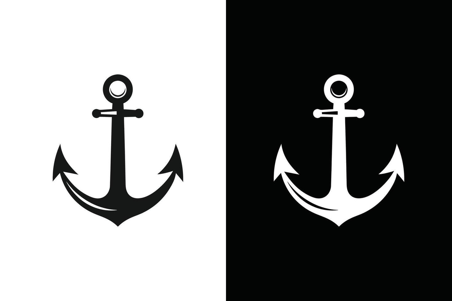 Ship anchor or boat anchor flat icon with Rope Silhouette vector
