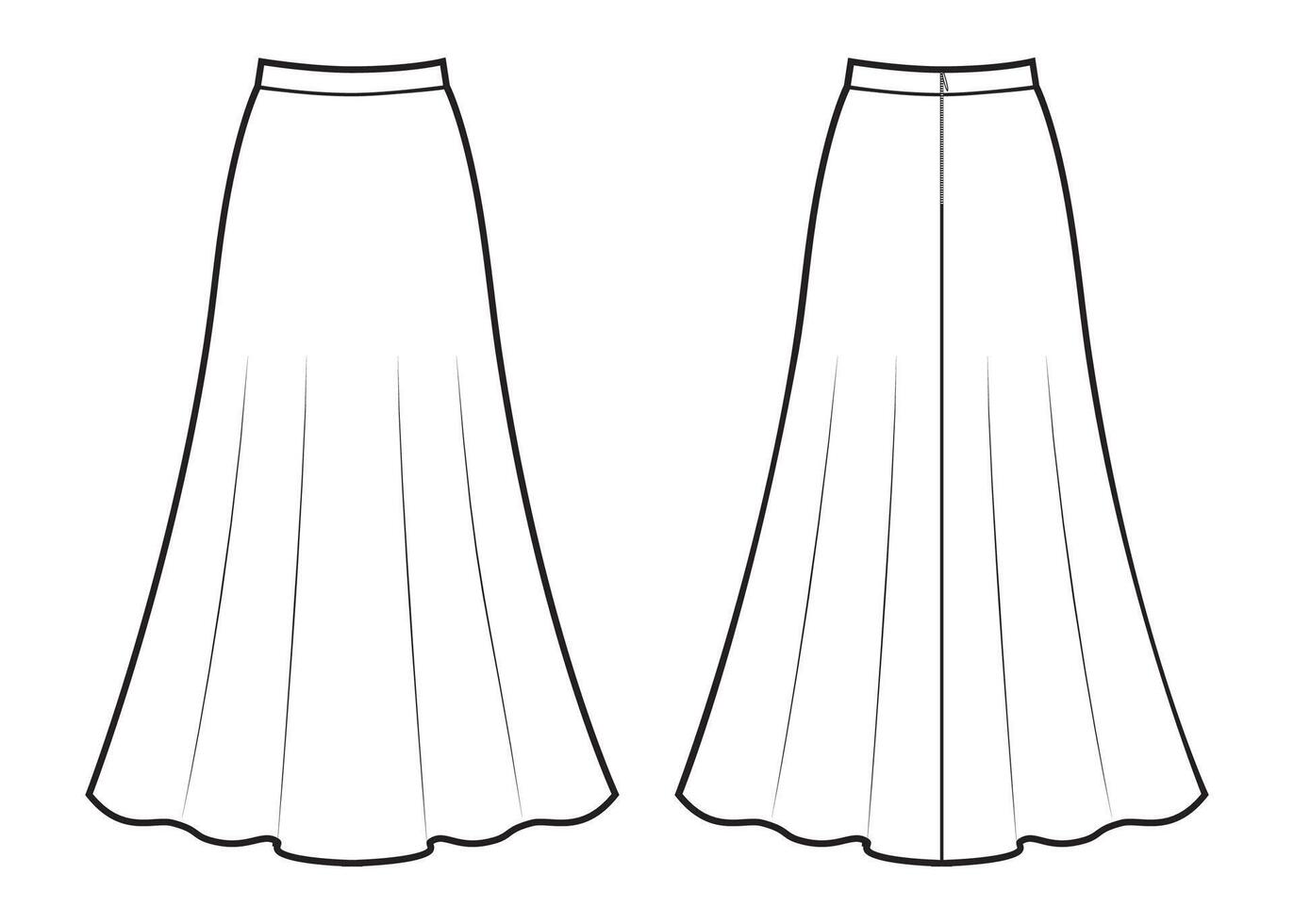 Black and white drawing of maxi skirt vector