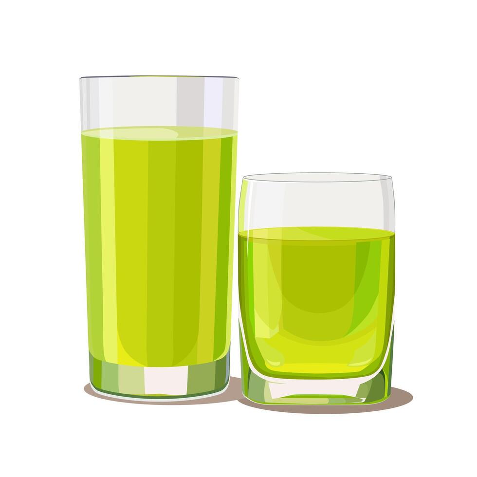 Full glasses of green juice isolated on white background. illustration in flat style with drink. Clipart for card, banner, flyer, poster design vector