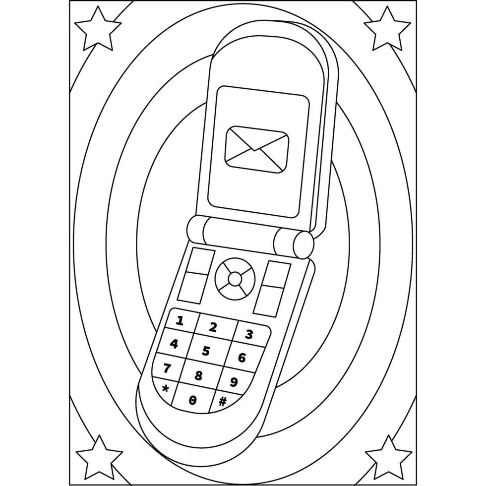 mobile retro technology coloring book page vector