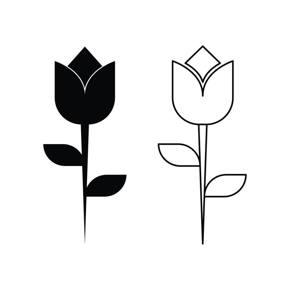 tulip flower icon line and silhouette style design template vector