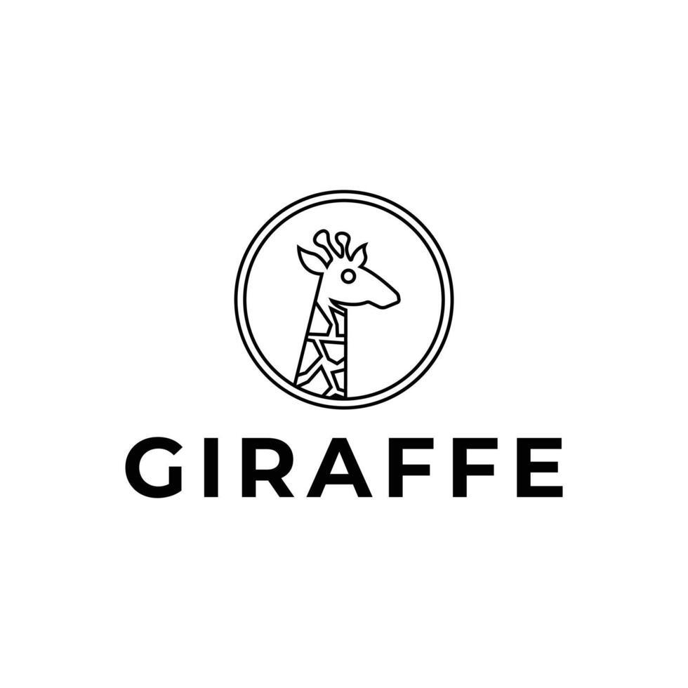 giraffe logo design outline style with label circle vector